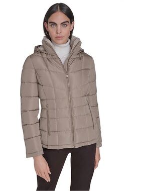 Calvin Klein Taupe Quilted Hooded Puffer Jacket size XL NWT